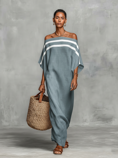 Silvia | Abito Maxi Minimalista con Scollo Bardot e Maniche a Pipistrello