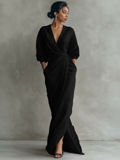 Cristina | Abito Maxi Minimalista con Scollo a V