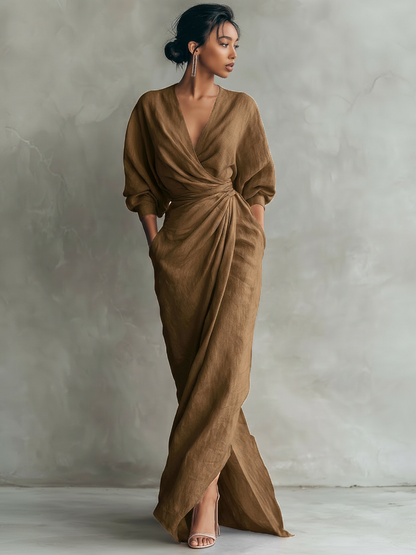 Cristina | Abito Maxi Minimalista con Scollo a V