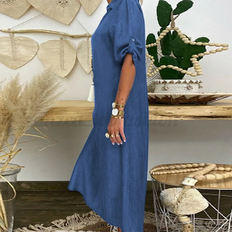 Nicoletta | Abito Camicia Comodo in Denim