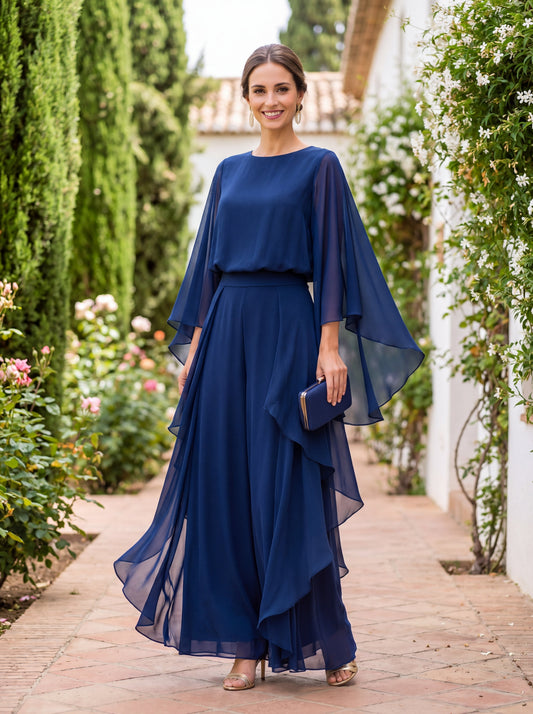 Azzurra | Elegante Completo Due Pezzi in Crêpe