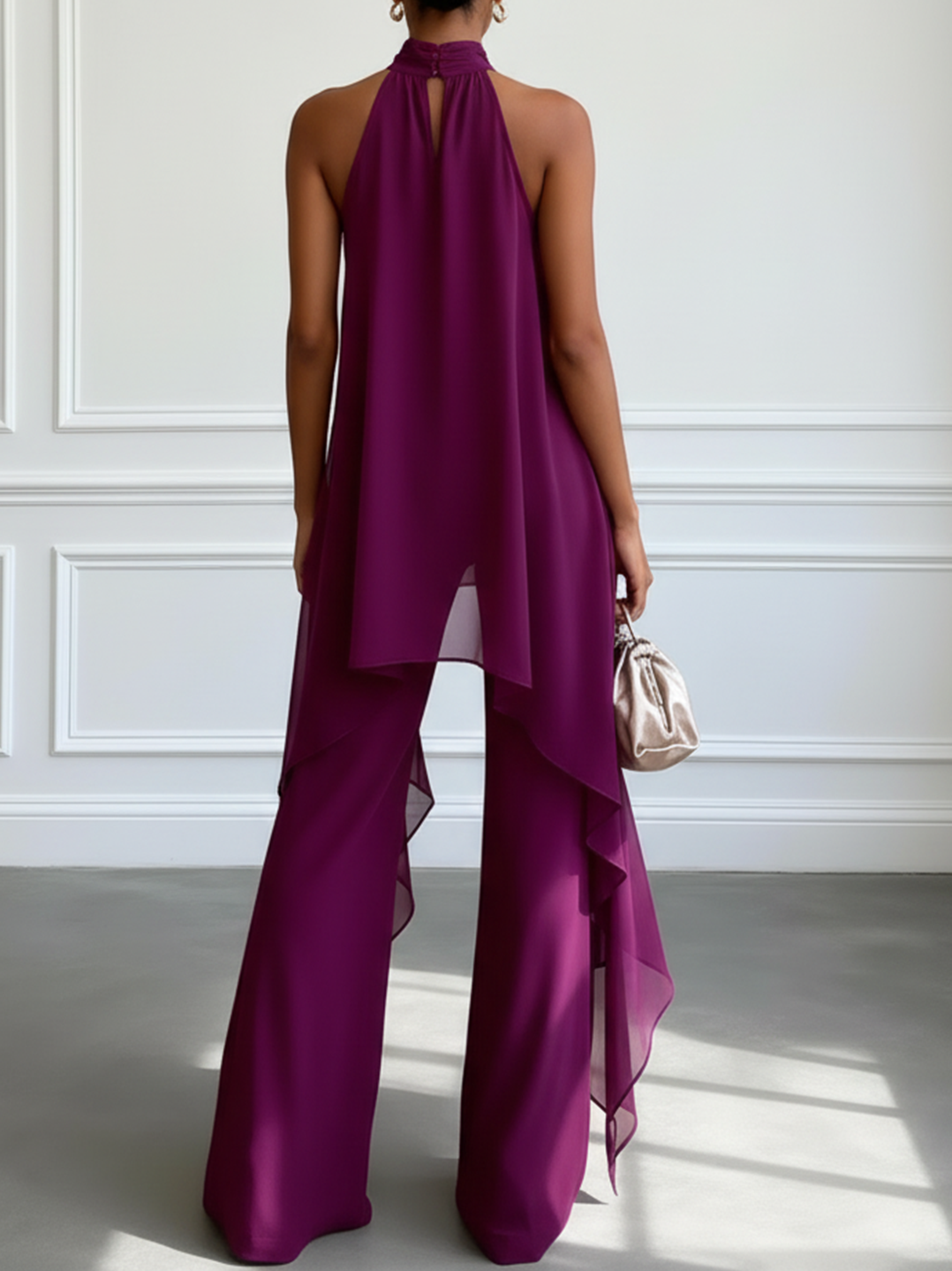 Bianca | Elegante Completo Due Pezzi Viola con Top Halter e Pantaloni