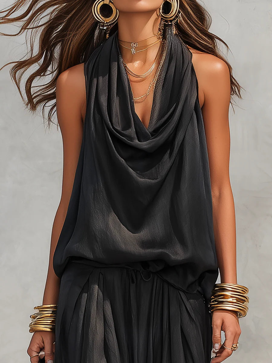 Angela | Completo con Top Halter e Pantaloni Larghi Plissettati