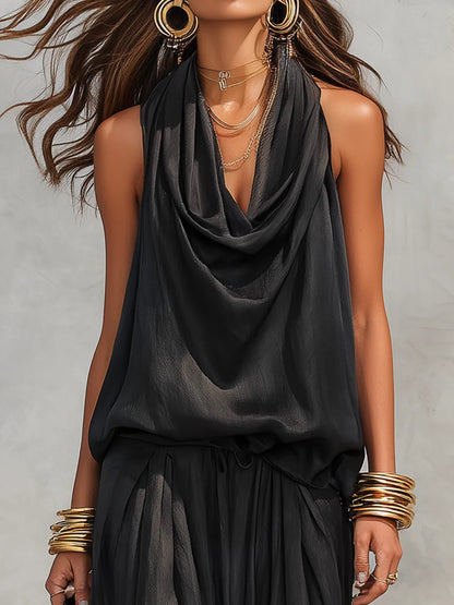 Angela | Completo con Top Halter e Pantaloni Larghi Plissettati