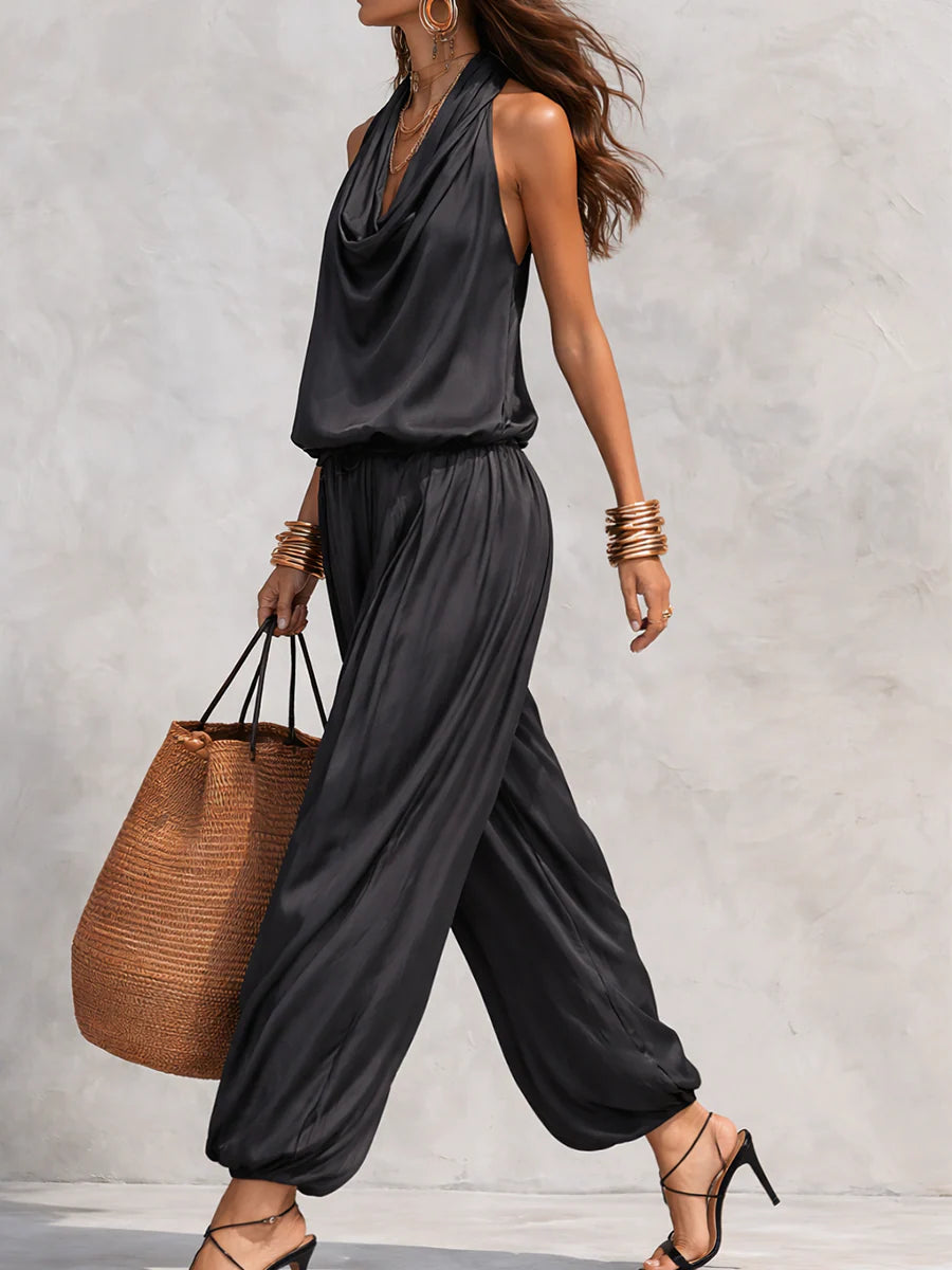 Angela | Completo con Top Halter e Pantaloni Larghi Plissettati