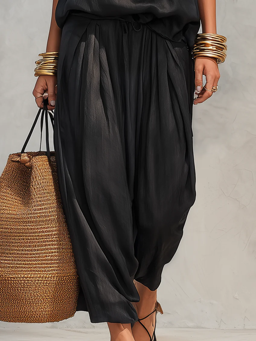 Angela | Completo con Top Halter e Pantaloni Larghi Plissettati