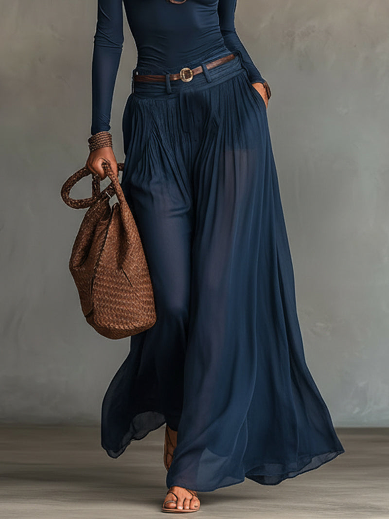 Vittoria | Completo con Body Monospalla e Gonna Maxi in Chiffon Trasparente