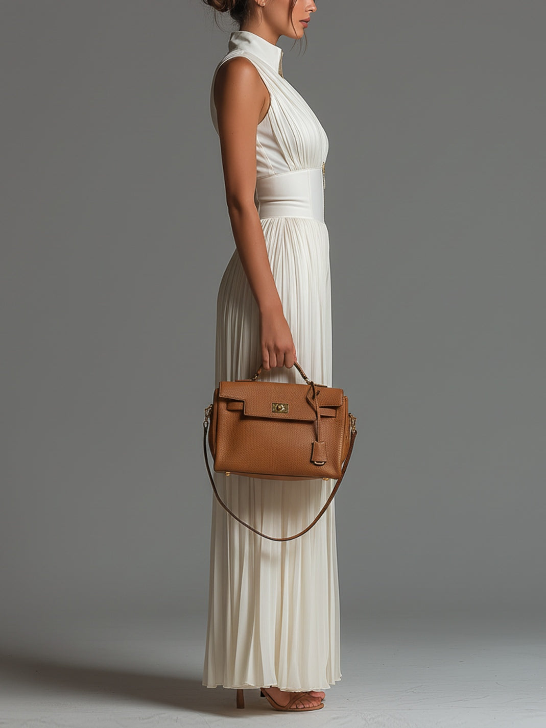 Graziella | Tuta in Chiffon Bianca con Scollo a V e Gamba Larga Plissettata