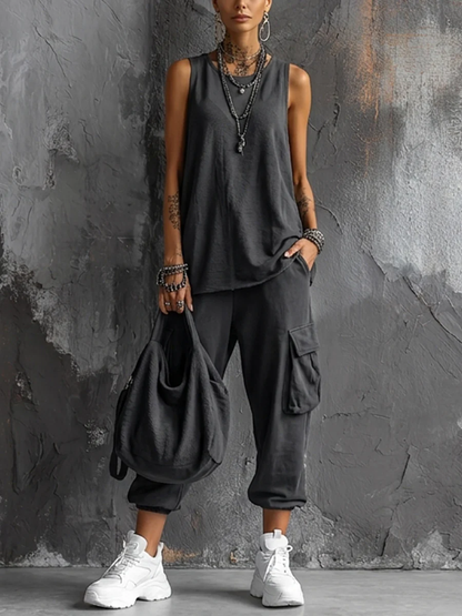 Eleonora | Completo con Gilet Senza Maniche e Pantaloni Cargo Jogger