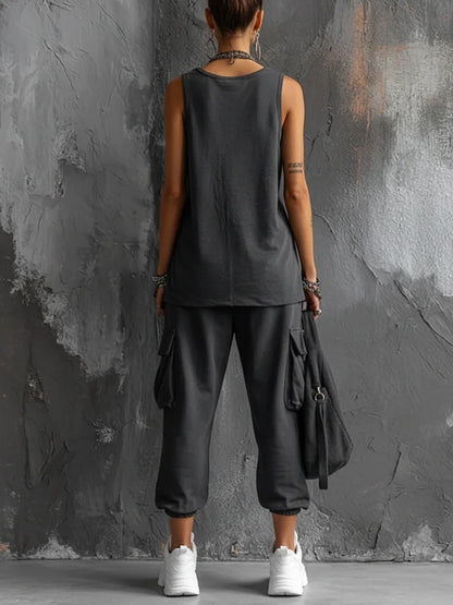 Eleonora | Completo con Gilet Senza Maniche e Pantaloni Cargo Jogger