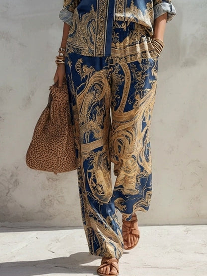 Antonella | Completo Due Pezzi con Stampa Barocca Blu Navy