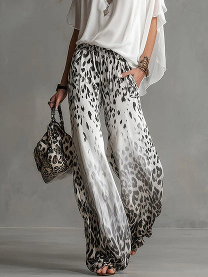 Ilaria | Completo con Top a Barca e Pantaloni in Chiffon Leopardati Sfumati