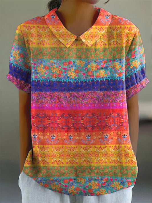 Azzurra | Camicia a Righe con Motivo Floreale