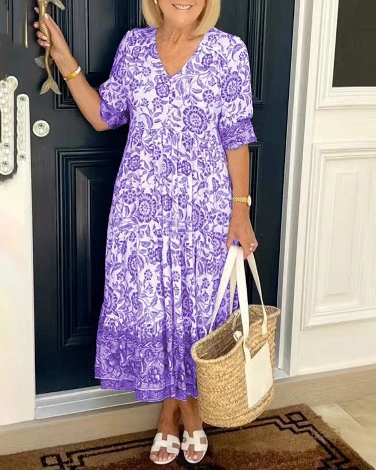 Agata | Abito Floreale con Scollo a V Elegante