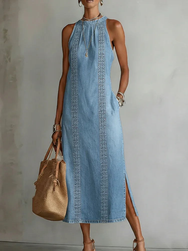 Alessandra | Abito in Denim con Dettagli in Pizzo Vintage