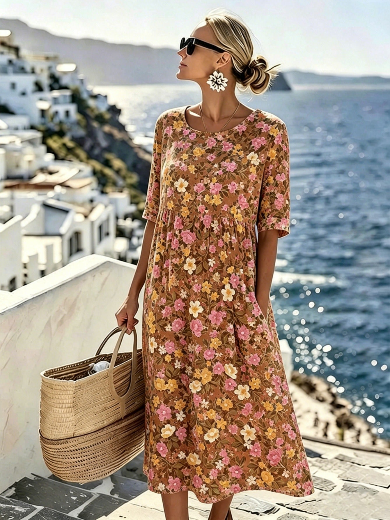 Caterina | Abito Midi Prato di Fiori Selvatici
