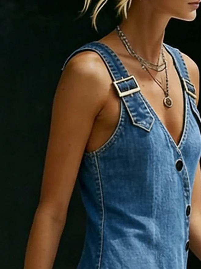 Giada | Abito Lungo in Denim con Bottoni