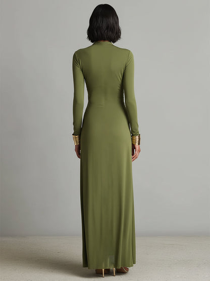 Michela | Abito Maxi Glamour con Scollo Profondo e Dettagli con Volant