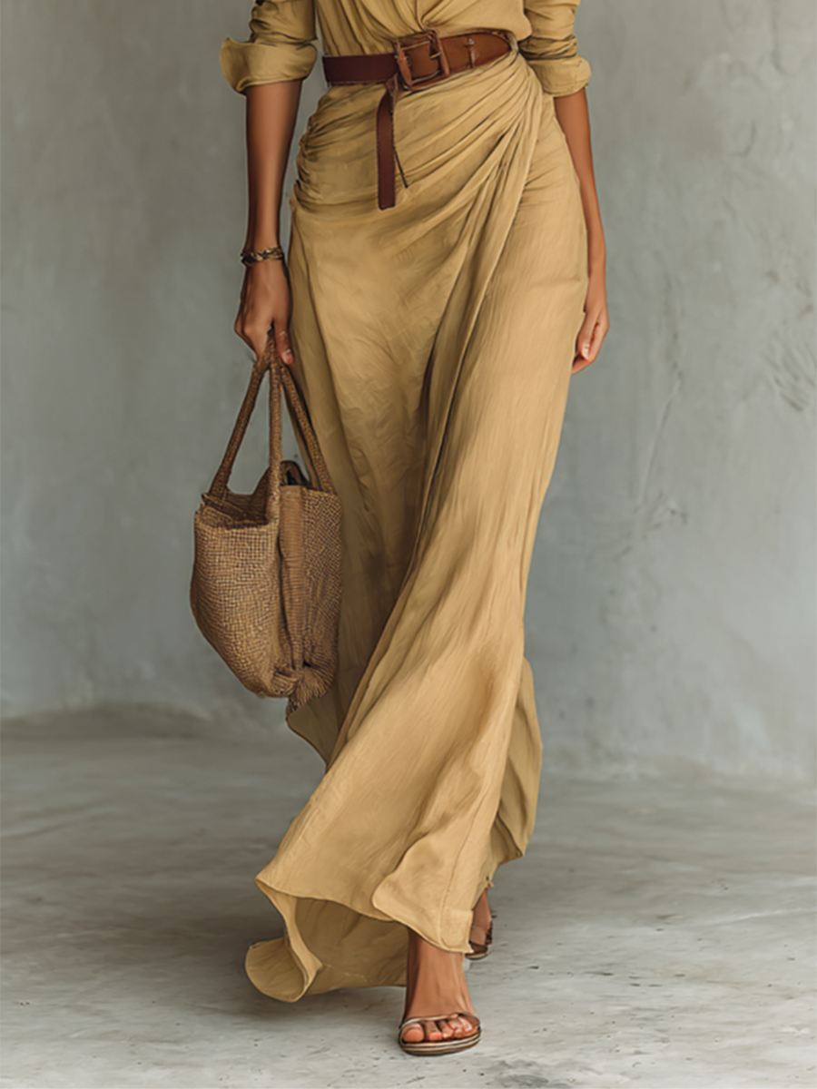 Federica | Abito Maxi con Colletto Revers e Maniche Lunghe