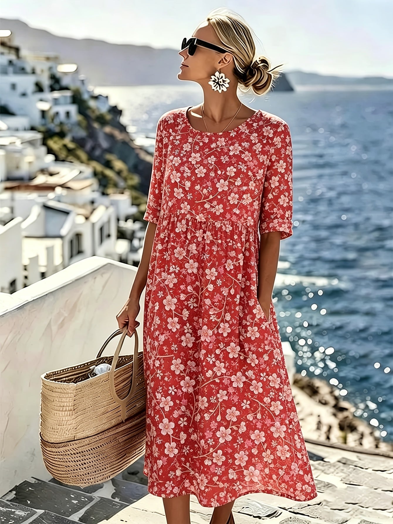 Graziella | Abito Midi Floreale con Scollo a V