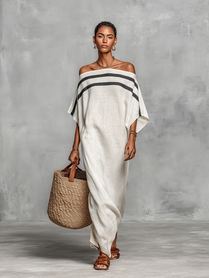 Silvia | Abito Maxi Minimalista con Scollo Bardot e Maniche a Pipistrello