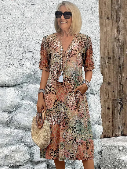 Francesca | Abito Midi Floreale Vivace con Incrocio