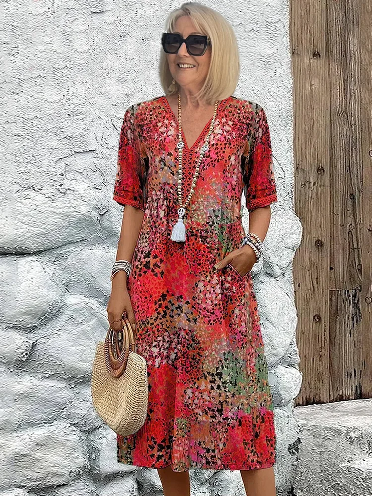 Francesca | Abito Midi Floreale Vivace con Incrocio