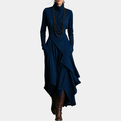 Anna | Abito Maxi Plissettato con Collo Alto