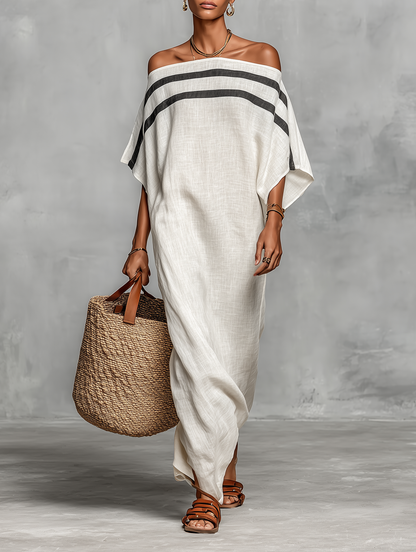 Silvia | Abito Maxi Minimalista con Scollo Bardot e Maniche a Pipistrello