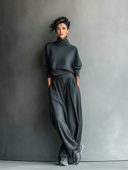 Eleonora | Completo in Maglia con Collo Alto e Pantaloni a Gamba Ampia