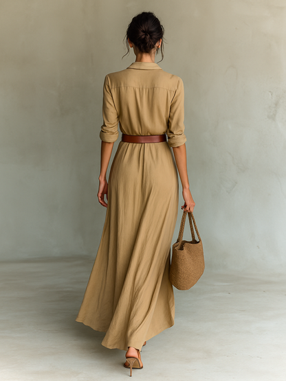 Federica | Abito Maxi con Colletto Revers e Maniche Lunghe