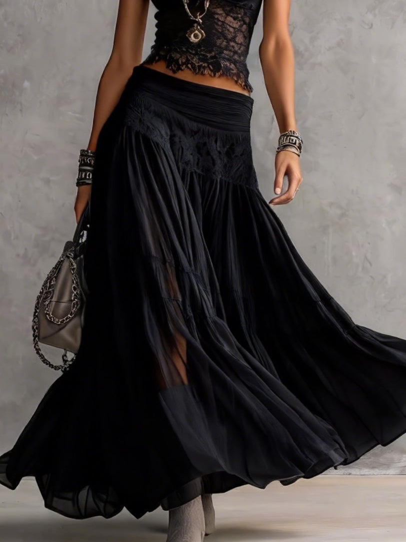 Rebecca | Completo con Top in Pizzo e Gonna Maxi Plissettata in Chiffon