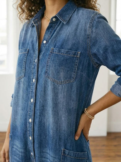 Rebecca | Salopette Vintage in Denim Lavato con Bottoni