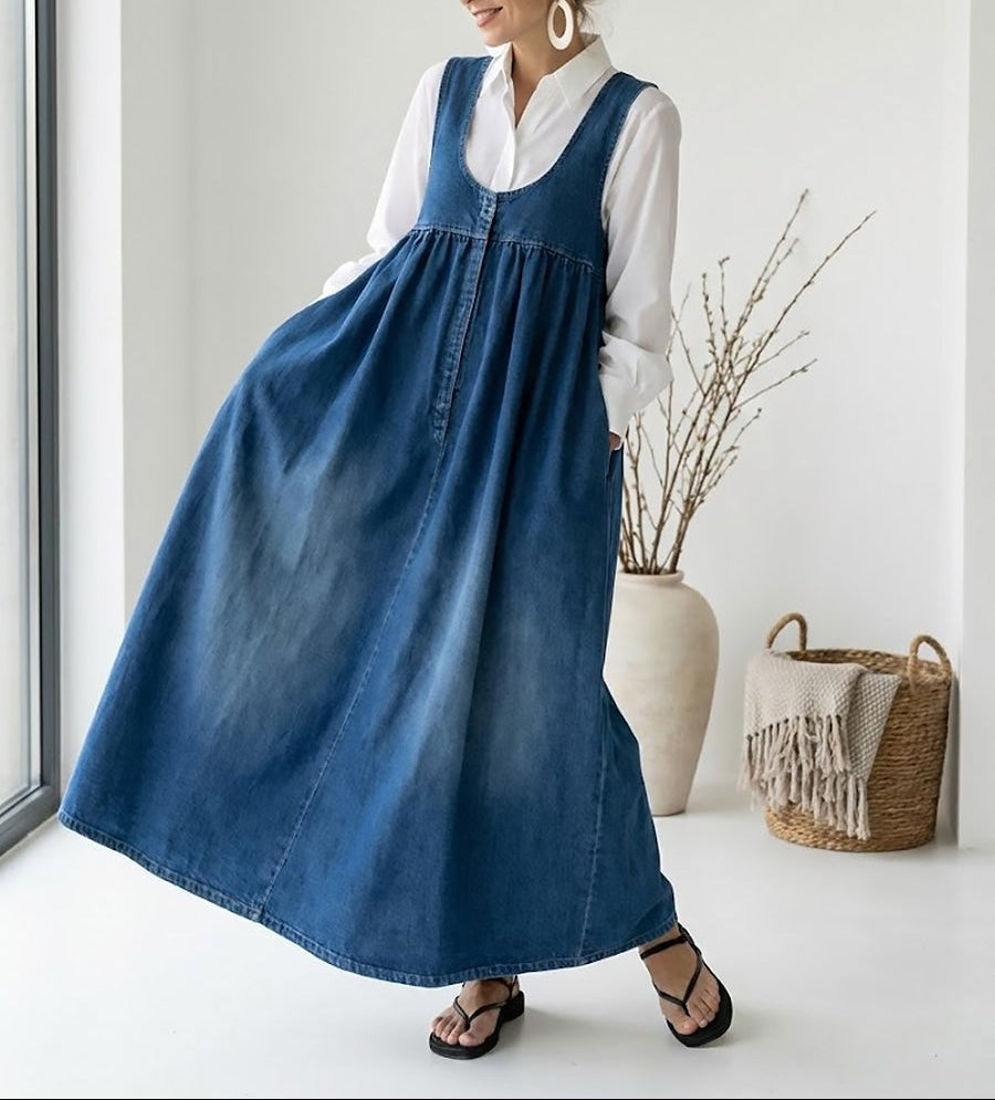 Priscilla | Abito Maxi in Denim Vintage Morbido