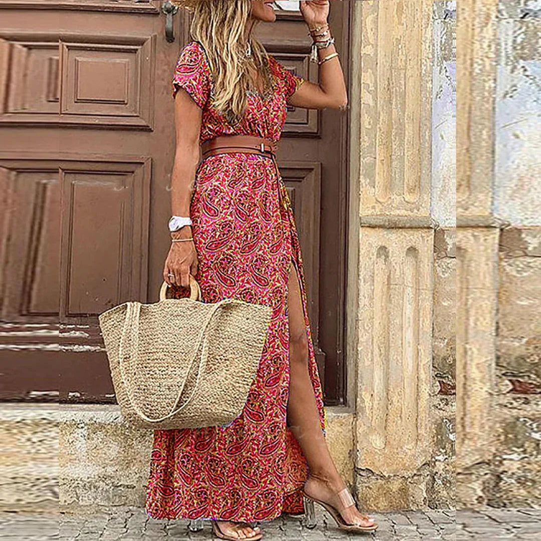 Antonella | Abito Lungo Boho Fluido con Cintura